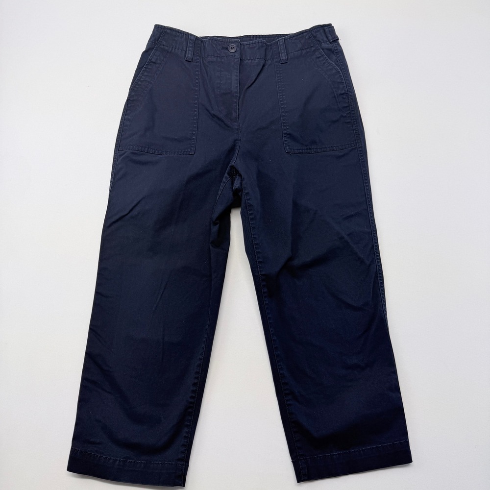 Talbots Navy Blue High Waist Patch Pocket Crop Pants 10P Cotton Stretch Straight